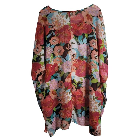 Time and Tru Swim Cover Up Multicolor Size 20 2X Sheer Floral Lace Up Pullover - Picture 4 of 5